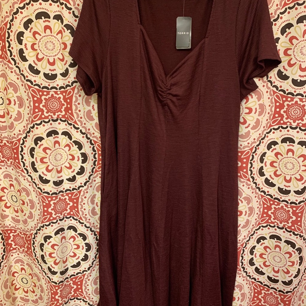 NWT TORRID burgundy waffle skater dress